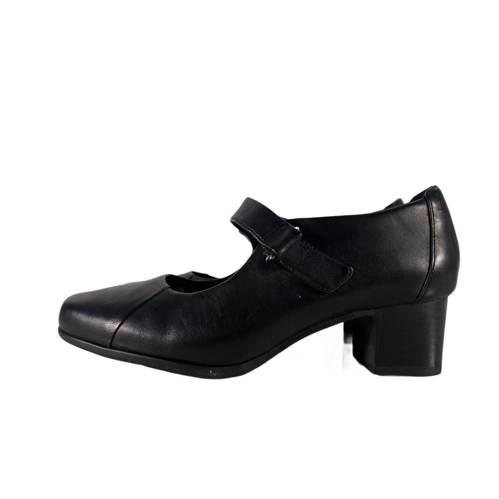 Clarks Unstructured Womens 9.5 Mary Jane Black Leather Pump Block 2" Heel